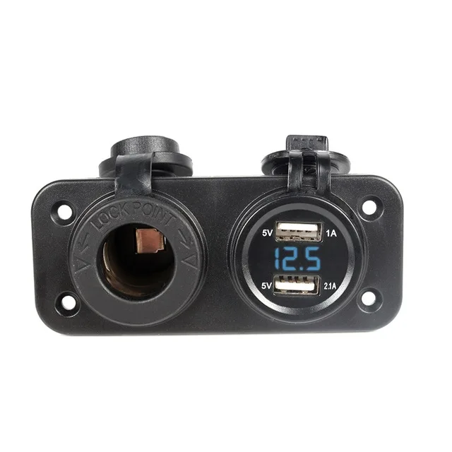 Синий 12 V-24 V Dual USB Автомобильное зарядное устройство зажигания автомобиля электронный адаптер для автомобильного зарядного устройства в байкерском стиле гнездо для автомобильного прикуривателя Зарядное устройство+ светодиодный цифровой вольтметр - Название цвета: Синий