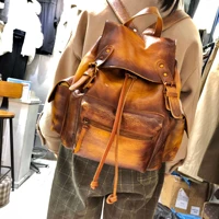 ture leather vintage preppy young pop nature leather simple design stylish students books backpack
