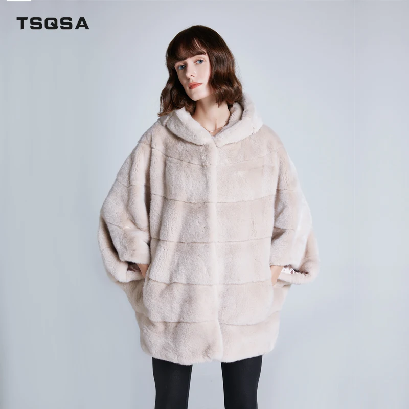 TSQSA зимний помпон из натурального меха пальто для женщин натуральный мех
