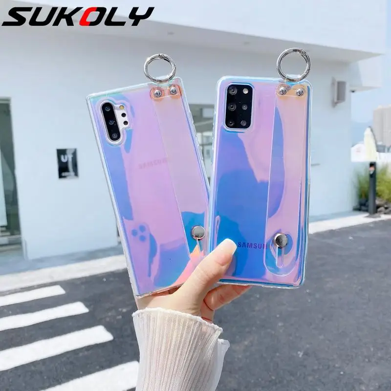 

For Samsung S21 Ultra S20 FE S10 S9 S8 Clear Hand Strap IMD Case Lens Protection Cover For Samsung Note 20 Ultra A52 A72 5G A71
