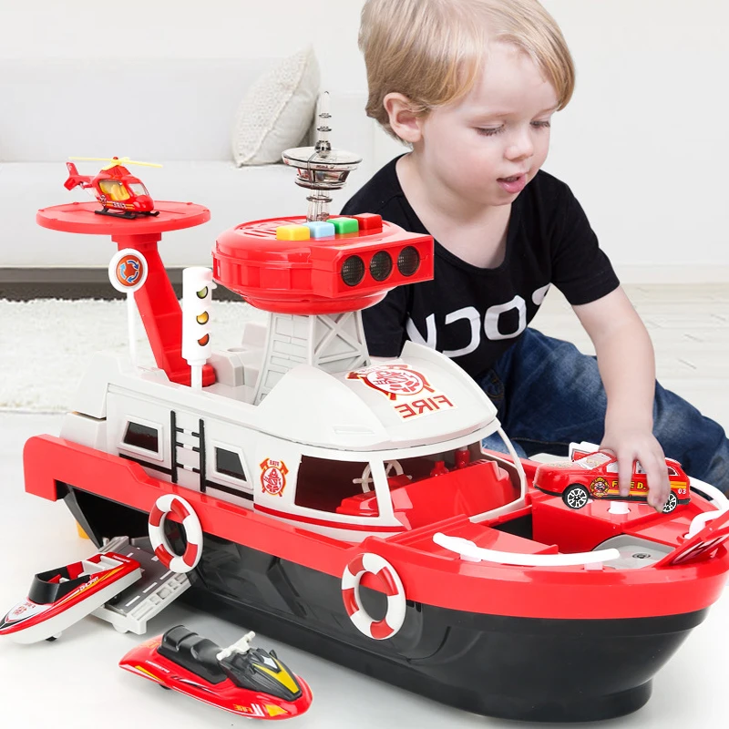 

Alloy kids toy luminous siren sound simulation track inertia ship fire police parking lot car game for children's birthday gifts