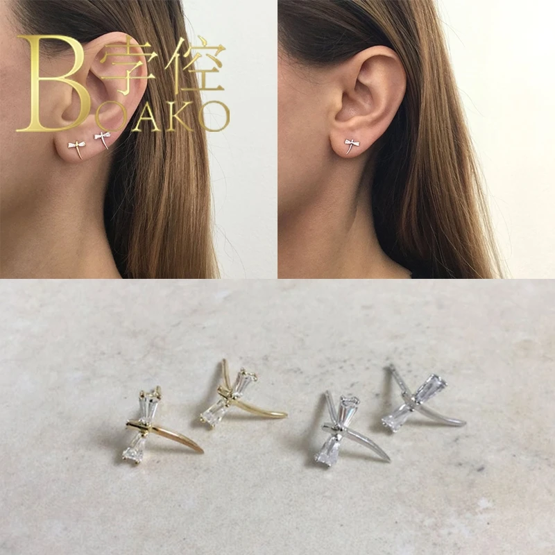 

BOAKO Sword Heart Earrings For Women 925 Sterling Silver Earings Pendientes Stud Earrings Piercing Jewelry Earcuff #4.6