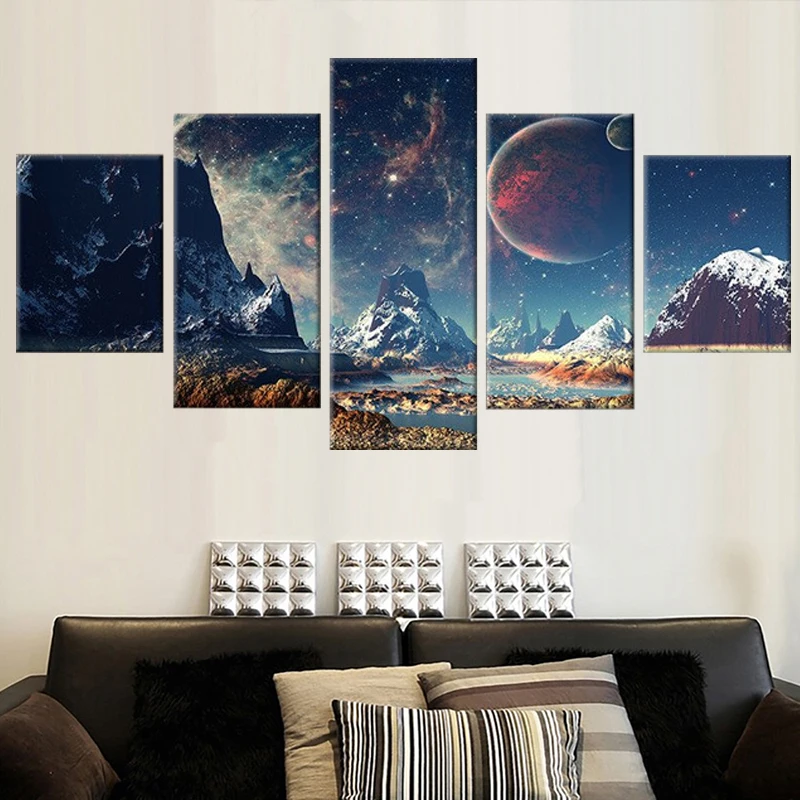 

Wall Art Canvas Painting 5 Pieces Canvas Prints Mountains and Space Poster Modern Home Decor Living Room Wall Decoration