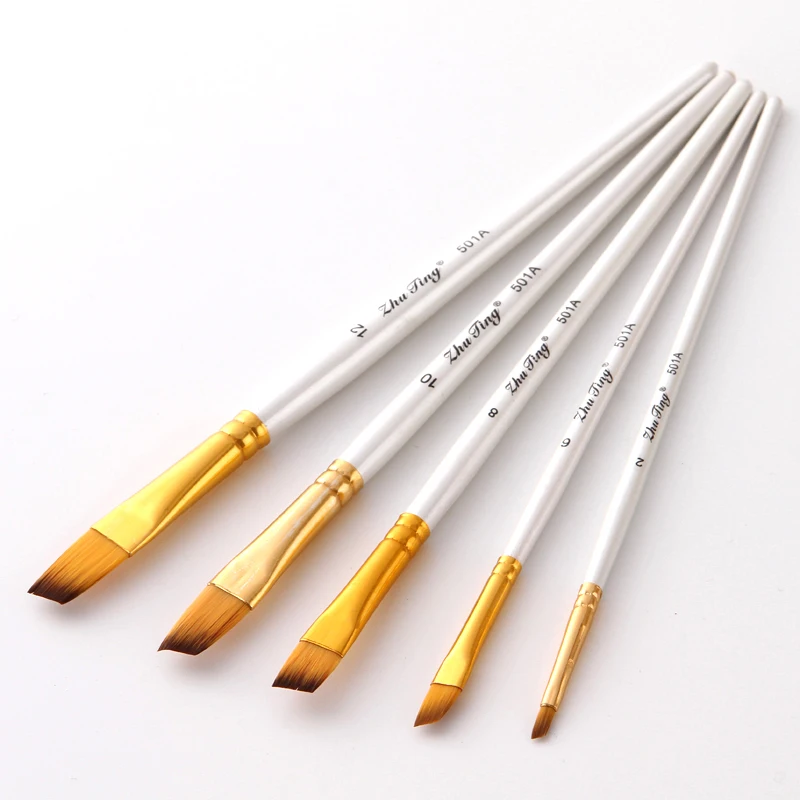 5Pcs Art Paint Brush Set Nylon Hair White Handle Artist Brushes for Acrylic and Oil Painting Watercolor Brush images - 6