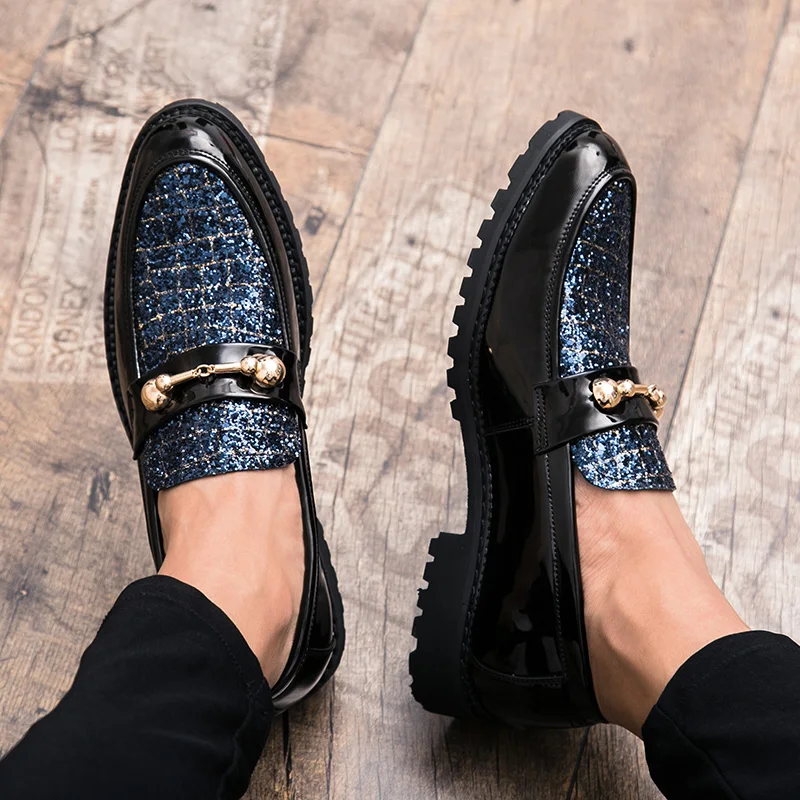 Leather Casual Shoes Men loafers Brand Metal Man Glitter club party Slip On Male gommino Driving Moccasins men | Обувь