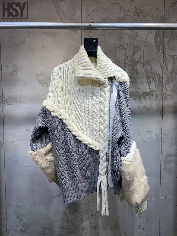 【HSY】2019 осень зима подиумная Новая женская уличная куртка с искусственным мехом