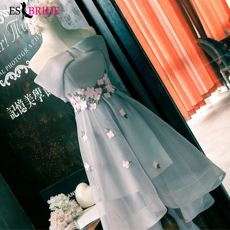 Лодочка шеи короткий крем Элегантные платья невесты цветок свадебное платье