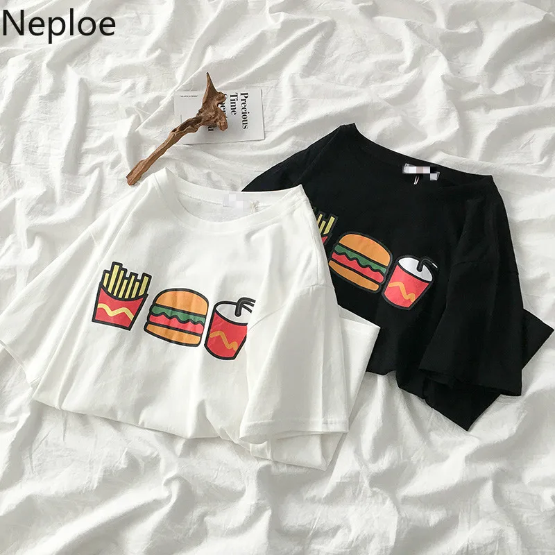 Женские футболки с принтом Neploe летние повседневные свободные топы круглым