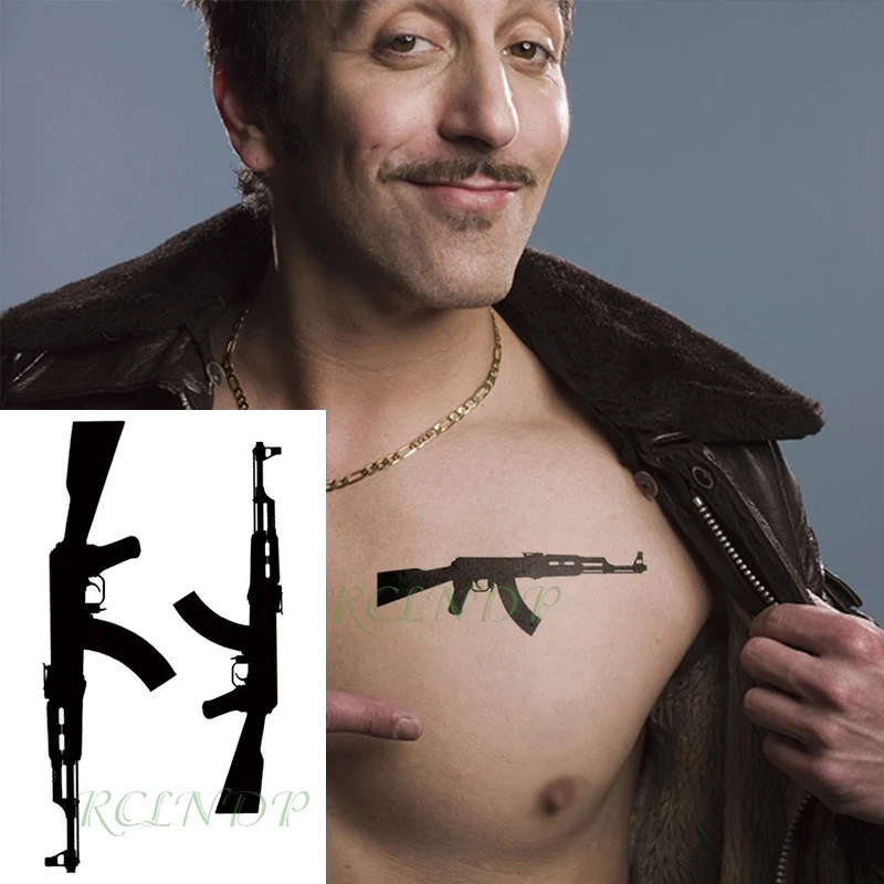 Водостойкая Временная тату наклейка черная пулемет флэш искусственная