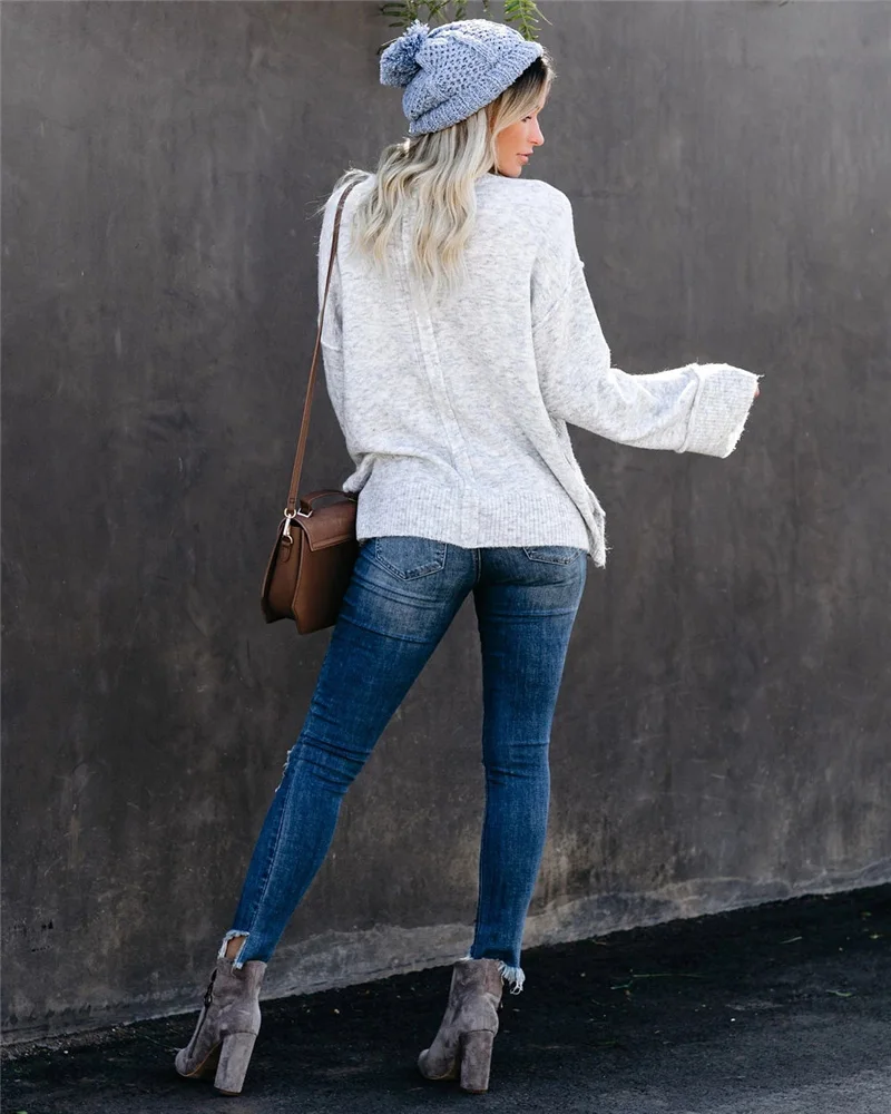 Свитер женский трикотажный на пуговицах с разрезами по бокам | Женская одежда