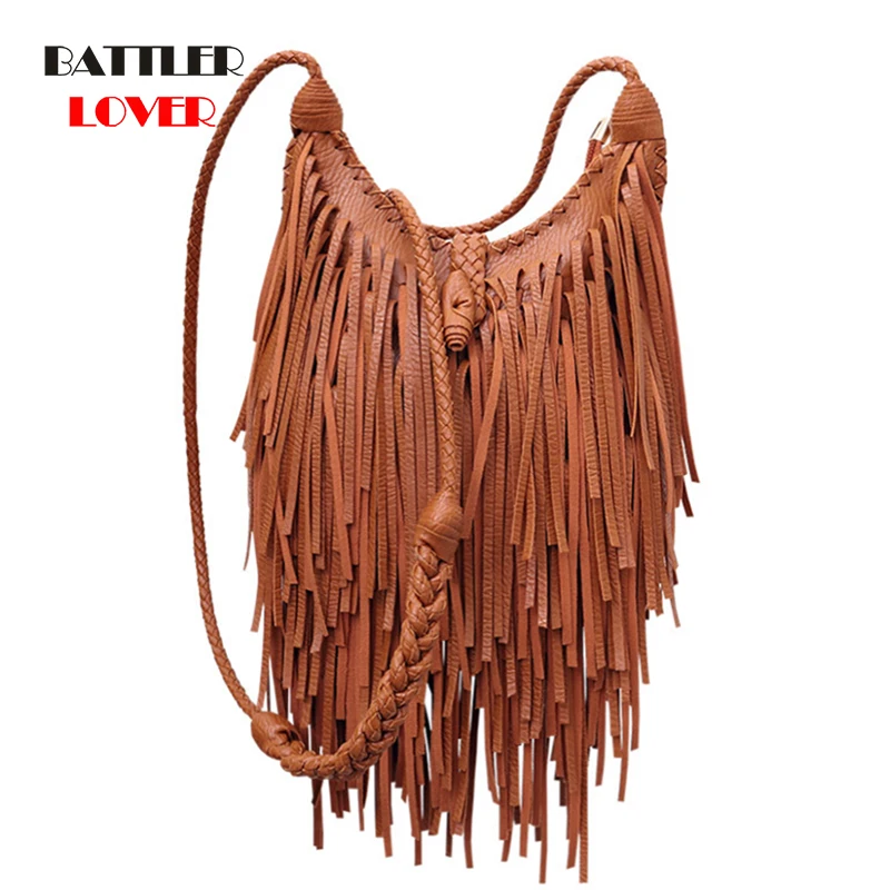 

Сумки через плечо из натуральной воловьей кожи для женщин, новинка 2021, дизайнерские сумки через плечо с кисточкой, женские классические сум...