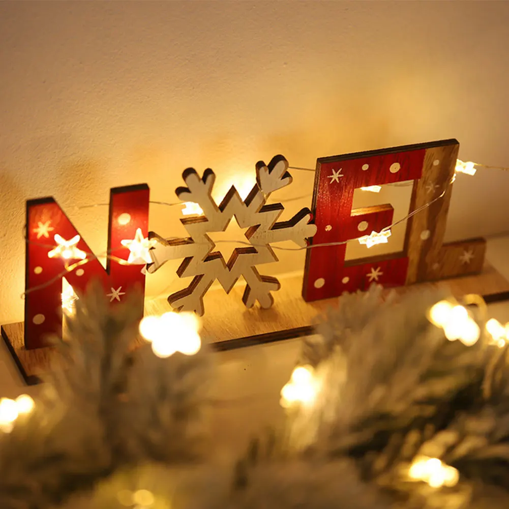 

Christmas Ornament Wooden Letter With Printing Snowflake For Table Office Living Room DIY Decoration NOEL Snowflake Style 1 Pc