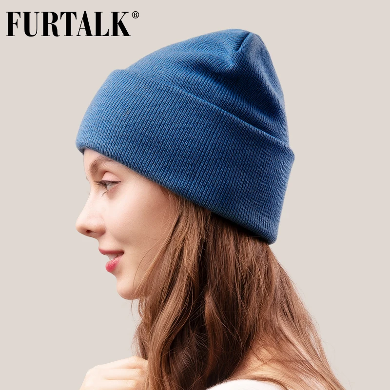 FURTALK, шапка бини для женщин и мужчин, зимняя шапка, вязанная Осенняя шапка Skullies, унисекс, женская теплая шапка, Корейская черная красная шапка