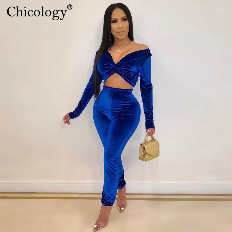 Женский бархатный неоновый комплект Chicology из двух предметов укороченный Топ с