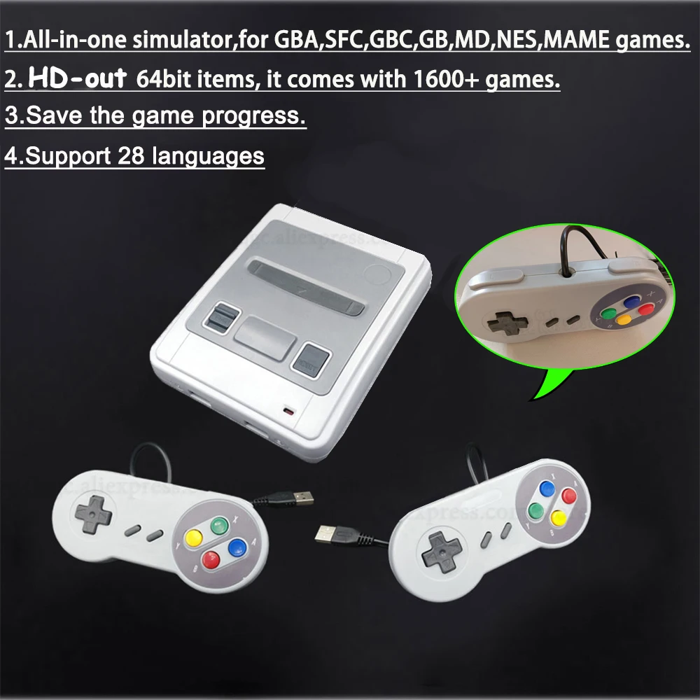 64 Bit 4K HD out аркадная видеоигровая консоль для Super Nintendo Sega 1600 Plus ретро игры мини