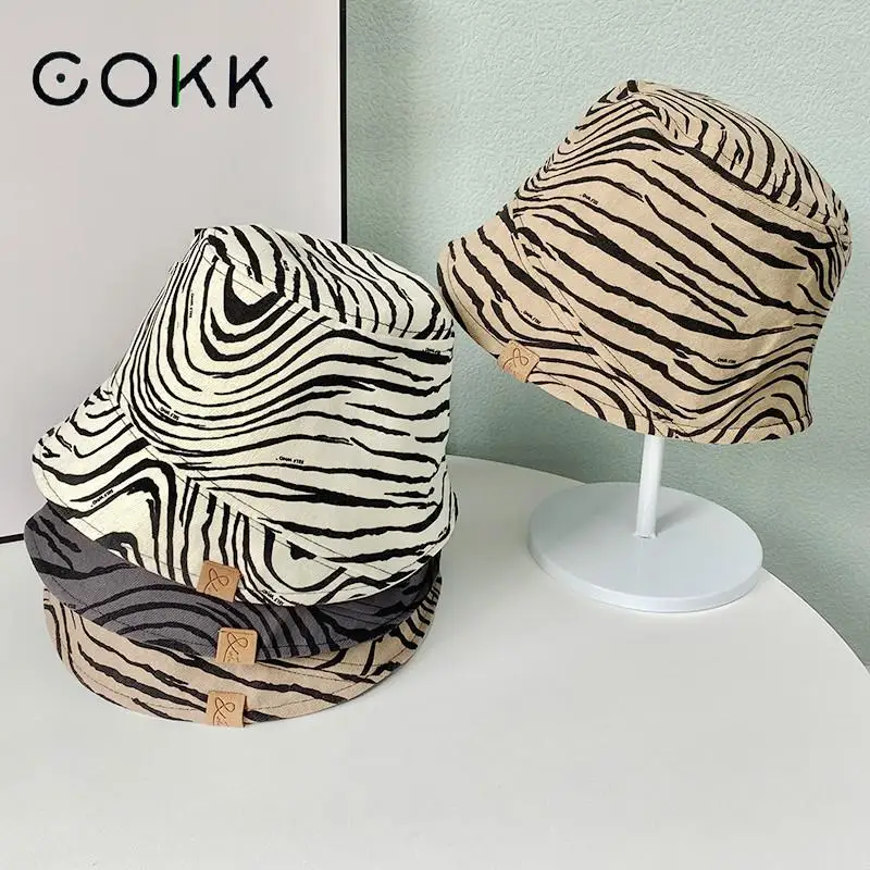 

COKK Bucket Hat Women Zebra Pattern Fisherman Cap Autumn Winter Hats For Women Gorro Outdoor Fashion Casual Sunshade Windproof