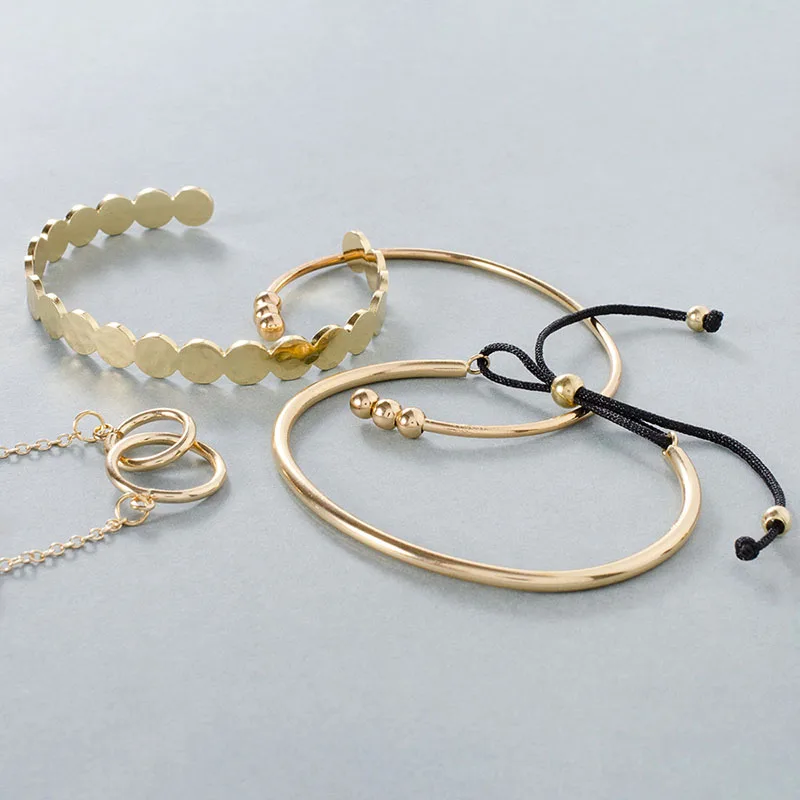 4 шт./компл. золотого цвета шармы браслеты Набор браслетов для женщин Открытый