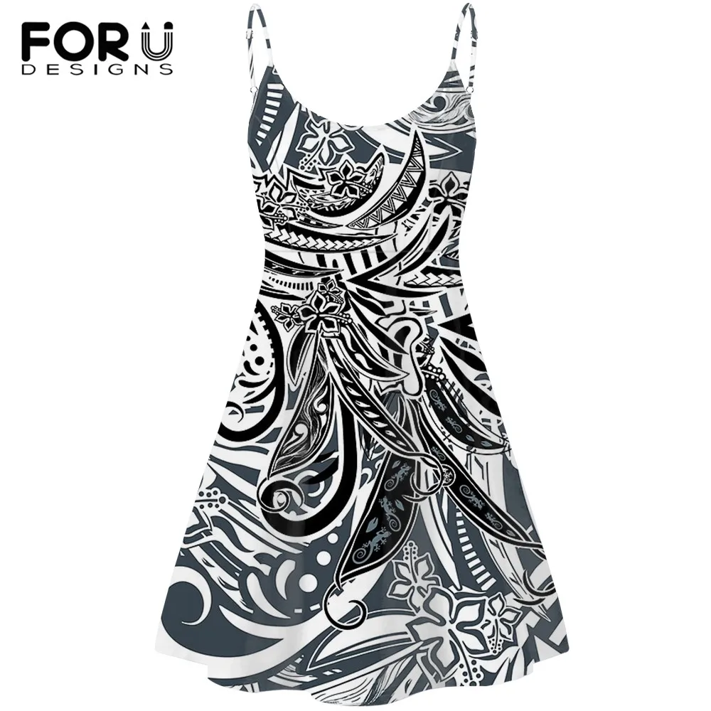 

FORUDESIGNS/черный Harajuku полинезийская татуировки Летнее нарядное платье с цветочным принтом; Женская Повседневная Пляжное Платье дамские сексу...