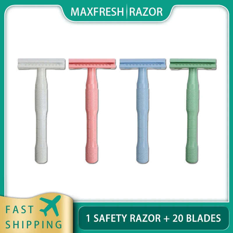 

MaxFresh Colorful Safety Razor NEW Double Edge Razor Women's Shaver Manual Razor Men's Hair Removal with 20 Blades