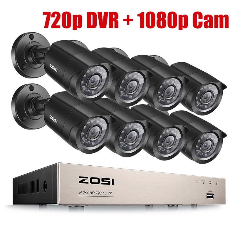 1080p cam ZOSI 8CH CCTV система HD-TVI DVR комплект 8 шт 720 p/1080 p Домашняя безопасность Водонепроницаемая наружная камера ночного видения комплект видеонаблюдения - Цвет: 1080p cam