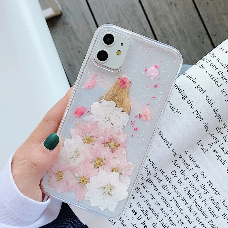Style 14 Модный Блестящий НАСТОЯЩИЙ СУХОЙ прессованный цветочный чехол для телефона для iphone 11 pro XS MAX x XR 6 7 8 plus Прозрачная силиконовая задняя крышка для девочки - Цвет: Style 14