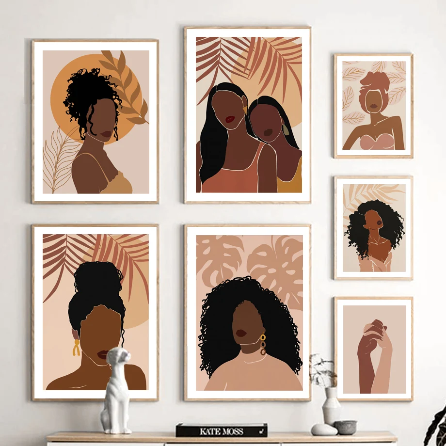 Картина на холсте с изображением девушки монстеры абстрактная черная