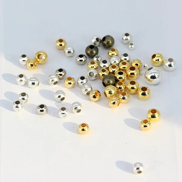 200 шт. 2/3/4/5/6/8 мм цвета: золотистый, Серебристый покрытием DIY Beadling ювелирных изделий для Цепочки и ожерелья браслета круглый шар бусины металлические бусины - Цвет: randomly mix colors