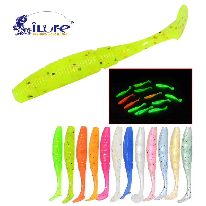 iLure 15 Pcs/lot Fishing Lure 50mm 1g Luminous Paddle Tail Soaking Maw Glow T Lure Jig Head Soft Bait Carp Lures Bass Crankbait