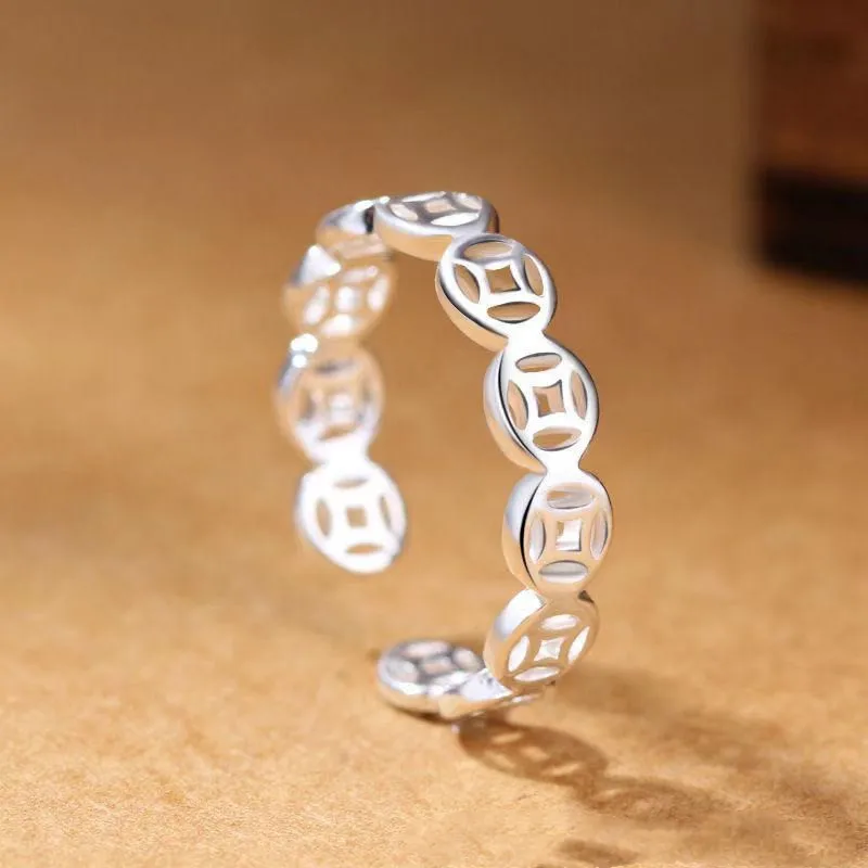 

Fashion Fashion 925 Silver Jewelry Money Rolling Coin Ring Transshipment Money Ring Female Creative Opening Adjustable