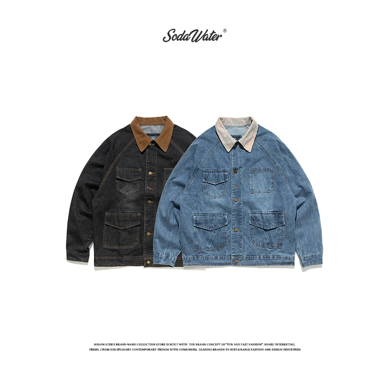 SODAWATER осенне-зимняя ВИНТАЖНАЯ ДЖИНСОВАЯ КУРТКА Повседневная джинсовая куртка с