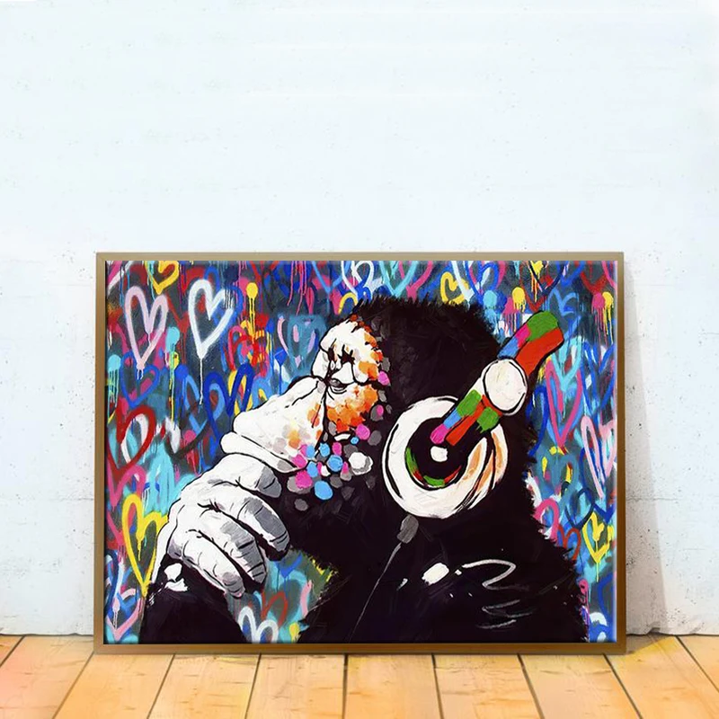 

Living Room Couple Poster Decoration Watercolor Graffiti Monkey and Prints Abstract Funny Animal Canvas Wall Art Painting