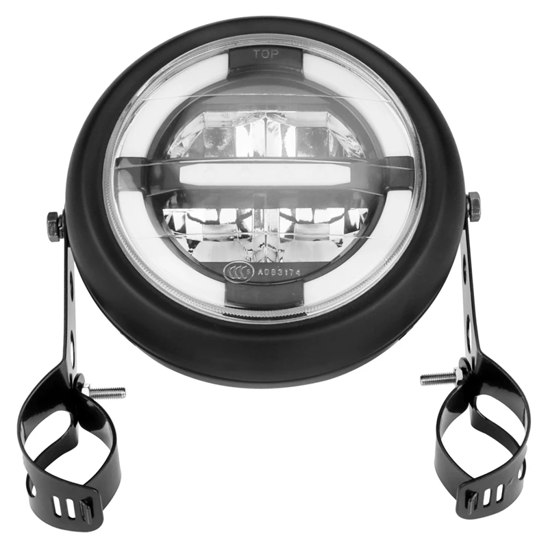 

12V Universal Motorcycle Headlamp 7.5Inch Motorbike Refit Headlight Retro Black Round White Light Headlamp Assembly
