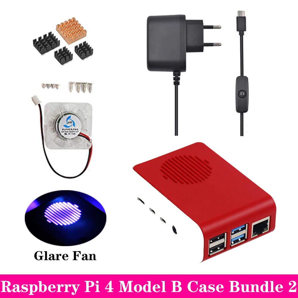 Raspberry Pi 4 корпус ABS пластиковый кейс корпус с бликовым охлаждающим вентилятором алюминиевый радиатор для Raspberry Pi 4 Модель B Pi 4B Pi4 - Цвет: Bundle 2