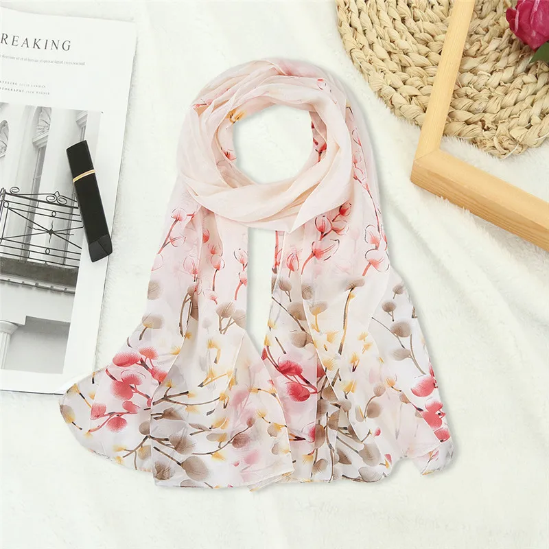 Женский шифоновый Длинный мягкий шарф с принтом Дамский шаль хиджаб женские