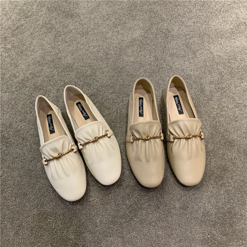 

Лоферы женские плиссированные из микрофибры, туфли на плоской подошве, круглый носок, во французском стиле, на весну-осень