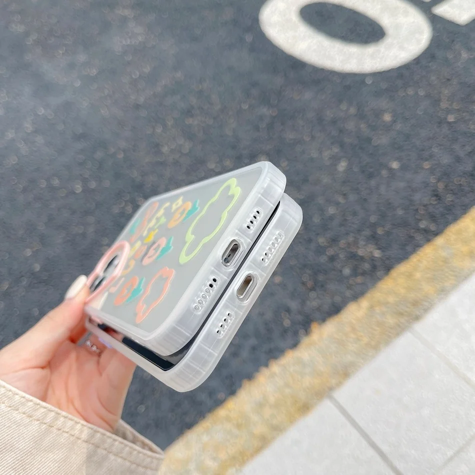 

Heart-shaped Camera Hole Phone Case For iPhone 12 11 Pro XS Max XR 7/8 Plus 12Pro Cute Cat Flower Label Print Soft Protect Cover