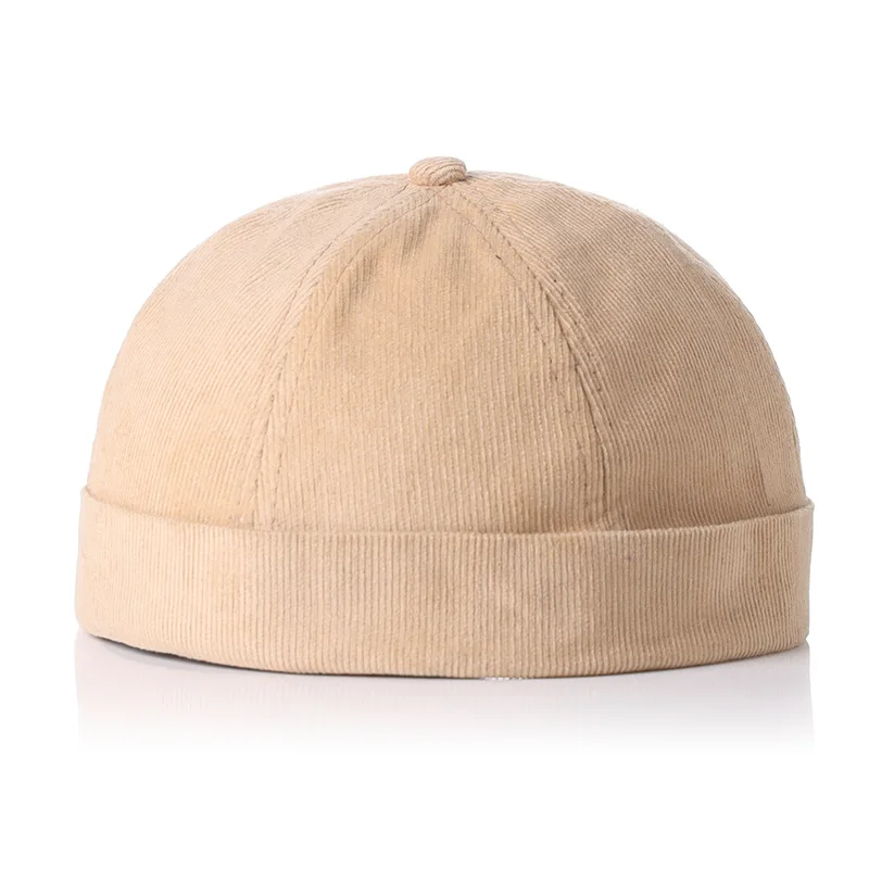 

New Spring Corduroy Docker Sailor Biker Cap Men Adjustable Brimless Skull Loop Beanie Hat Solid Men Hat Summer Gorro Women Hats