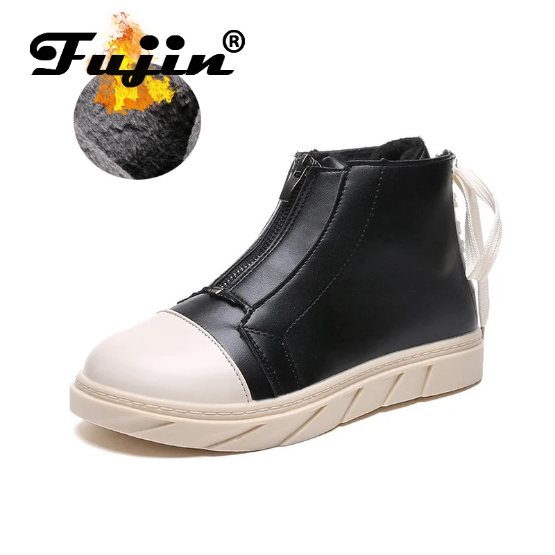 Fujin/женские зимние ботинки Ботильоны на высоком каблуке Женская обувь шнуровке