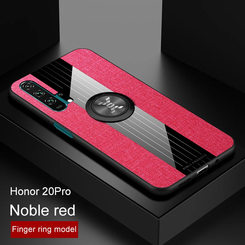 red case and ring Чехол для huawei honor 20 Pro, роскошная жесткая ткань с кольцом, магнитный штатив, тонкая защитная задняя крышка для huawei honor 20 20pro honor 20 - Color: red case and ring