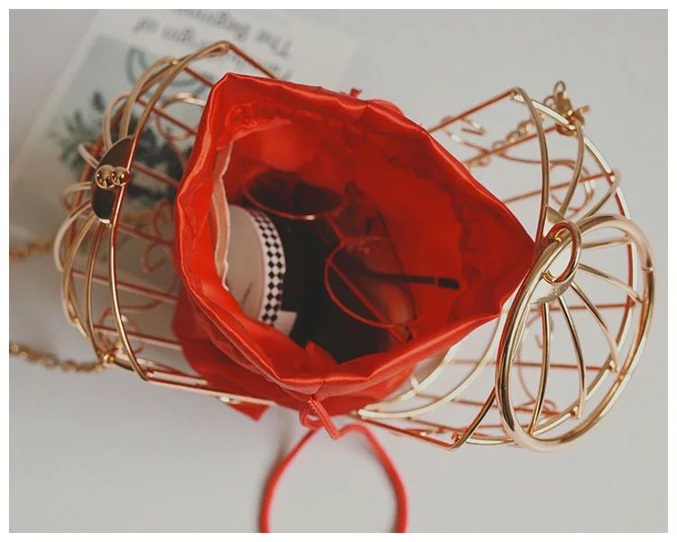 

Women's Birdcage Evening Bag Clutch Metal Frame Embroidery Bucket Bird Cage Mini Bag Purse Women Gold Tassel Handbag