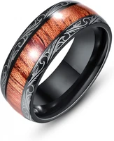 8mm stainless steelrring black mahogany inlaid mens ring fashion creative jewelry stone jewelry carved jewelry