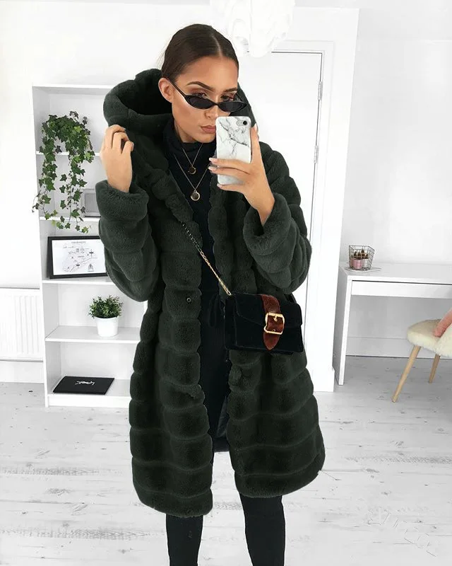 

American fashion autumn winter imitation fur foreign new European and coat women's middle long Plush coat