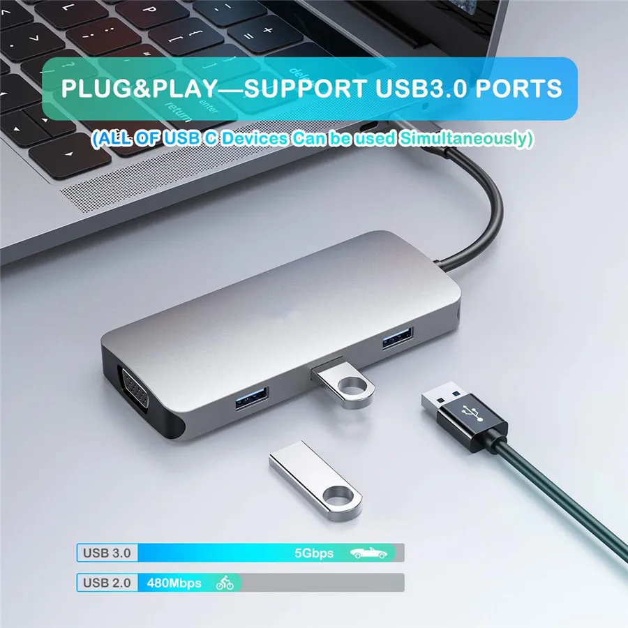 USB C type концентратор для HDMI 4K VGA адаптер 3 0 PD порт питания MacBook Pro 2018/2017/2016 samsung S8/S9 Plus| |