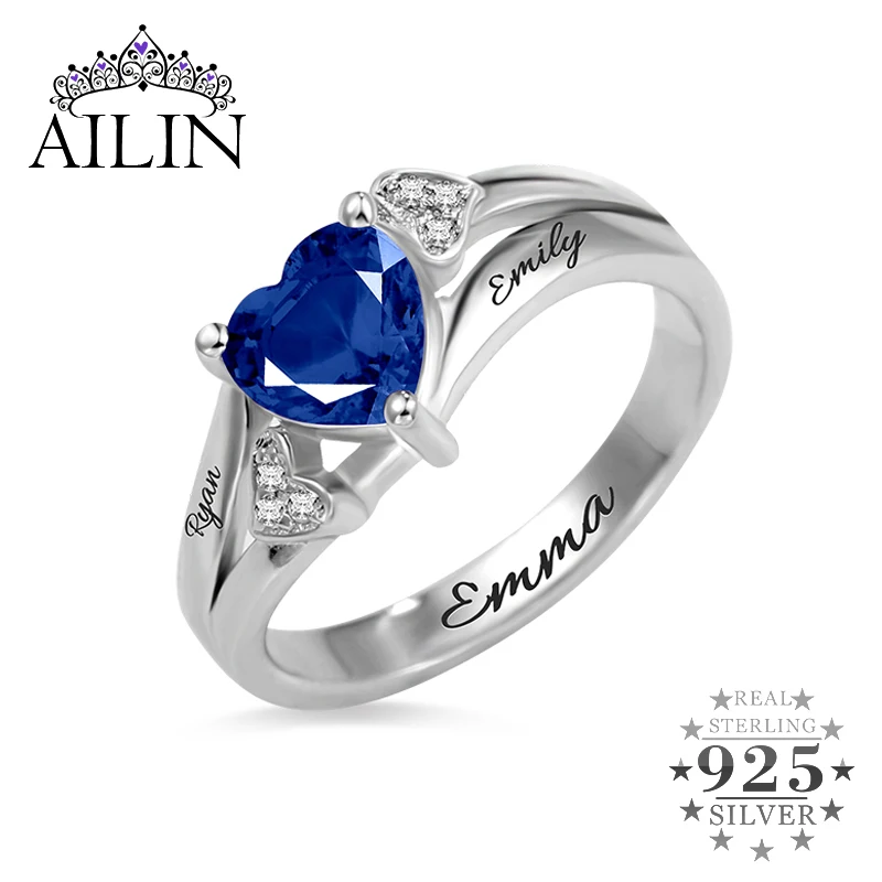 

Wholesale Stylish Engraved Heart Birthstone Ring In 925 Sterling Silver For Birthday Gift