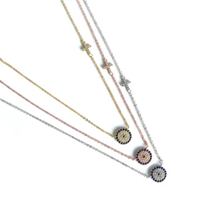 2017 высокое качество, 3 цвета, 100% Стерлинговое Серебро 925 пробы, изящная тонкая цепочка, нежный сглаза, крестик, серебряное ожерелье для леди