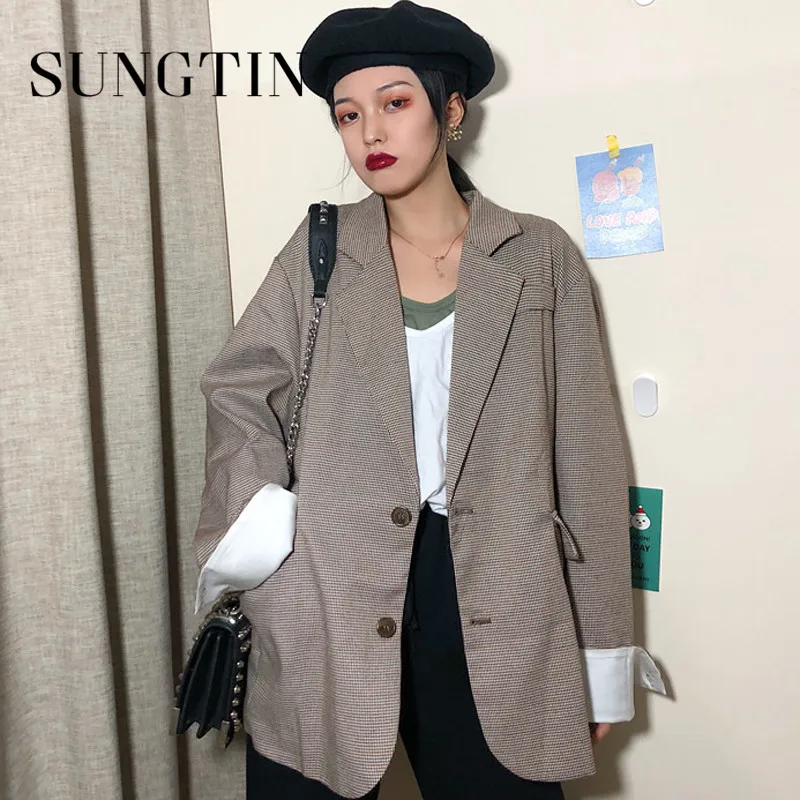 Женский сетчатый блейзер в стиле оверсайз Sungtin уличная одежда пальто с длинным