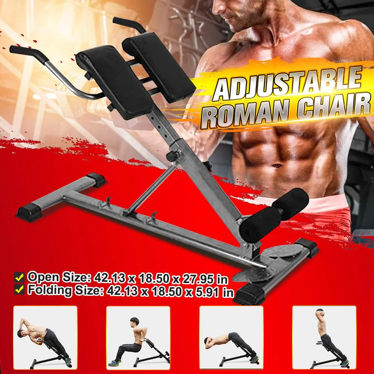 150kg Height Adjustable AB Abdominal Trainer Folding Roman Chair Sit Up Benches Workout Assistant for Home Gym Fitness Equipment