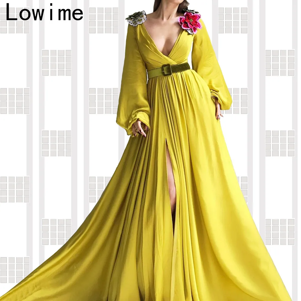 Модное дизайнерское желтое мусульманское вечернее платье 2019 длинное арабское на