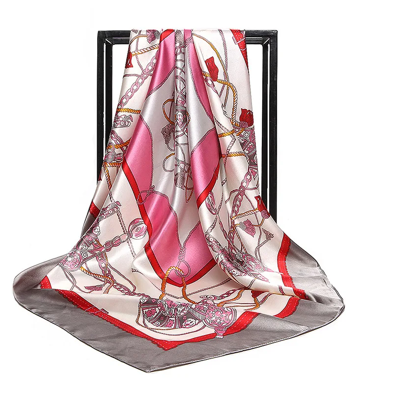 

2021 New Fashion Silk Square Scarf For Women 90*90cm Neck Hair Tie Band Bag Warp Soft Neckerchief Hijab Headscarf Female Foulard