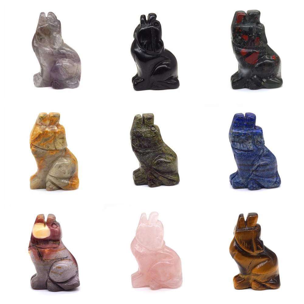 

1.5" Wolf Statue Natural Stone Carved Figures Collection Room Ornament Healing Crystal Reiki Animal Figurine Gemstone Home Decor